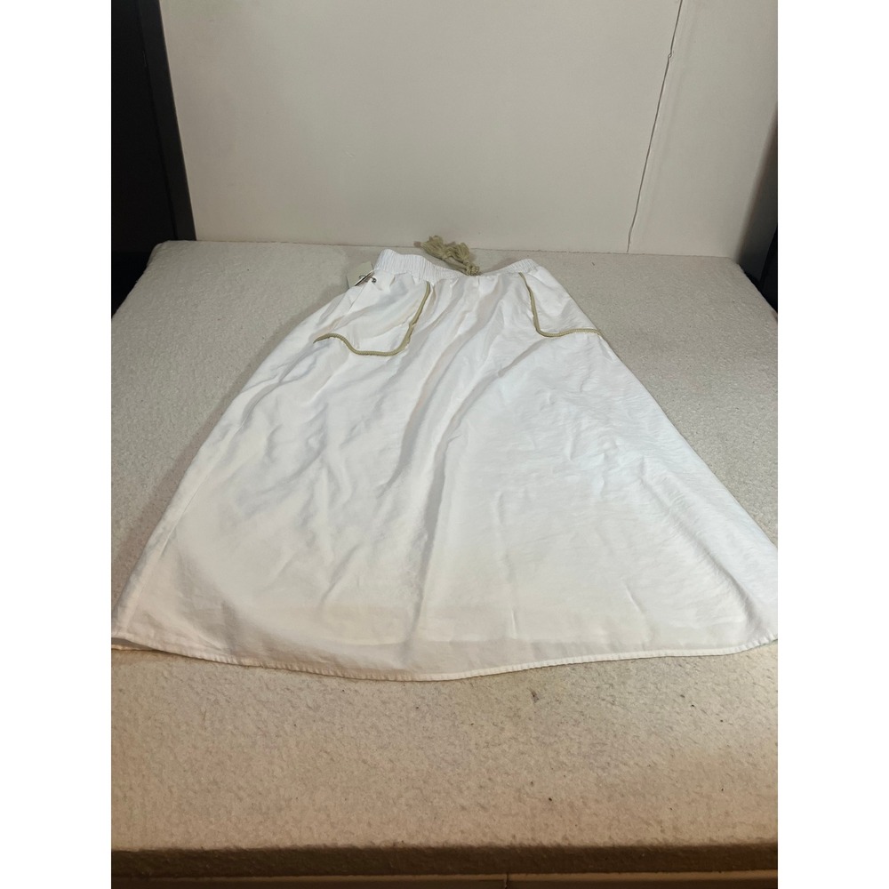 Parker White Midi Skirt Elastic Waist Rope Drawstring Pockets Small NWT